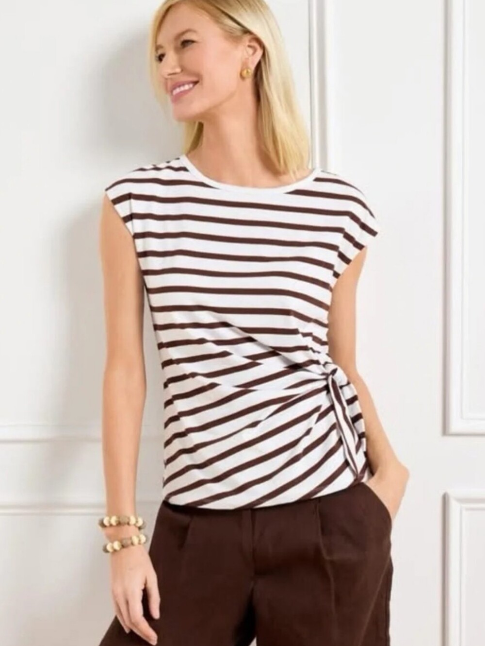 Talbots White and Brown Striped Shirt NWT